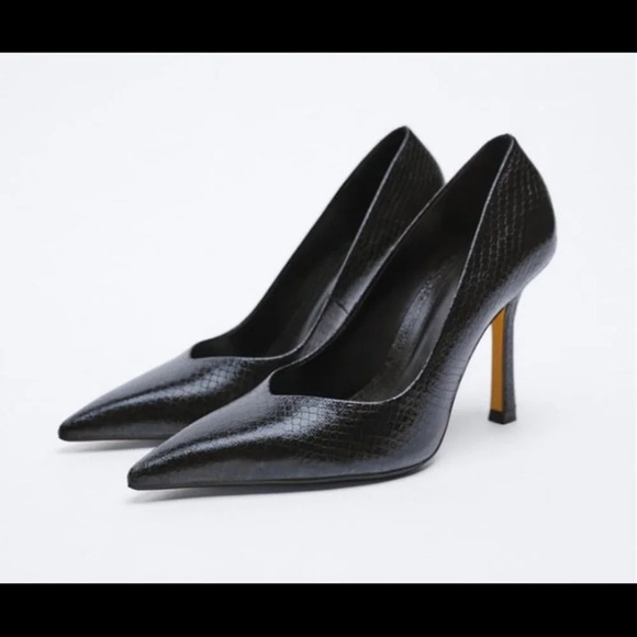 ZARA Sz 37 Animal Croc Pattern Print 3.5” Heel Pointy Toe Cap Pumps  Shoes - Picture 8 of 8